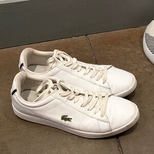 Lacoste White Leather Low-Top Sneakers with Green Logo